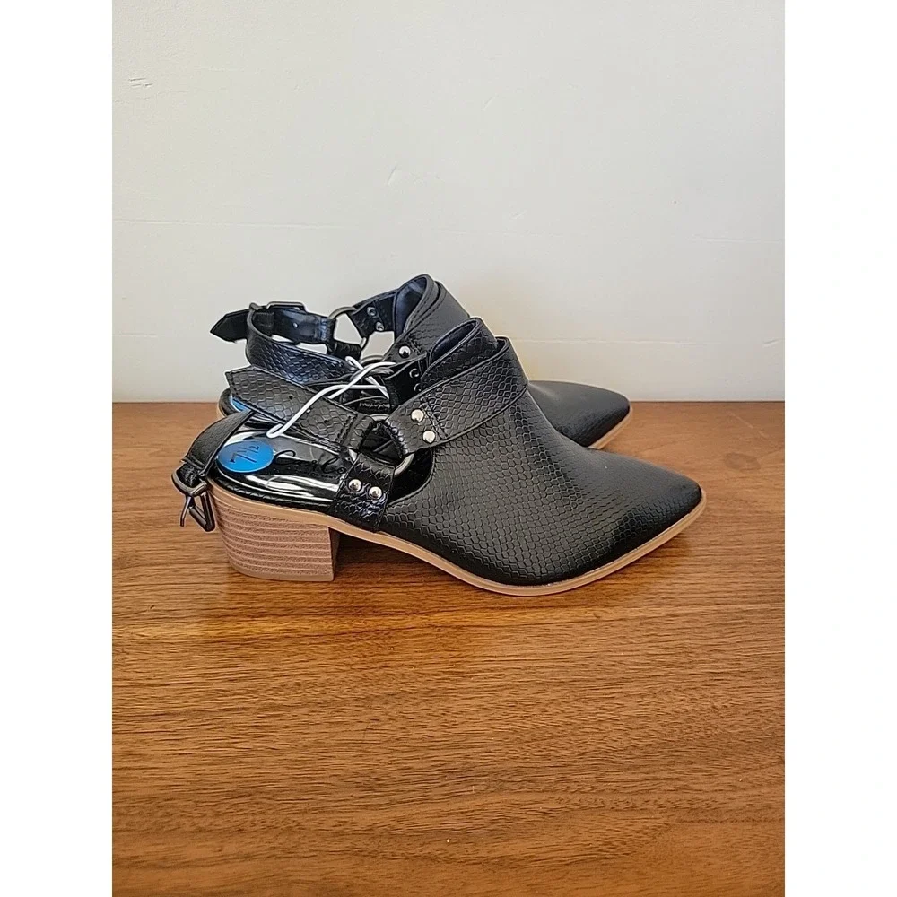Carlos Santana Womens Pacey Black Faux Leather Block Heel Slingback Shoes 7.5